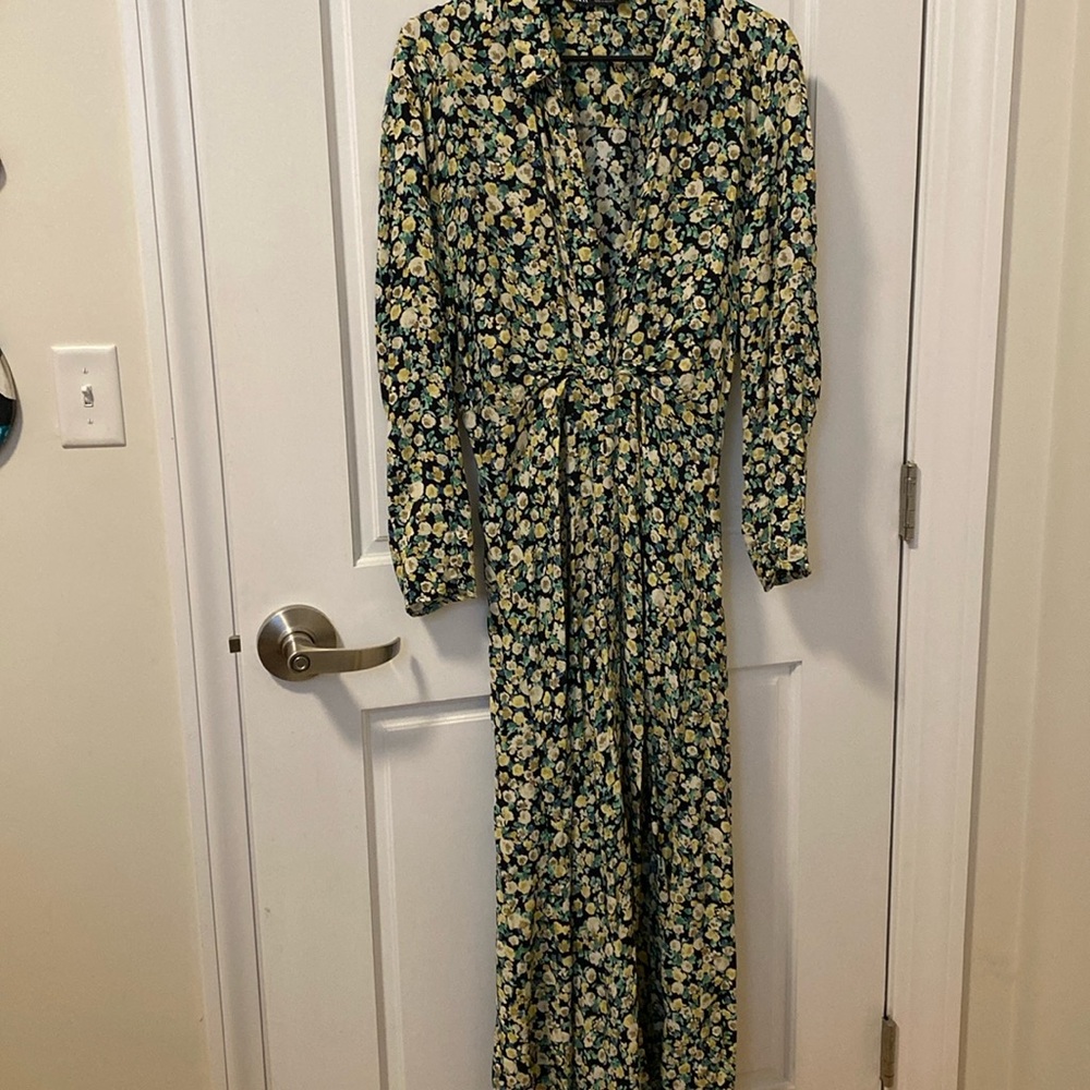 Zara floral 100% Viscose size S Maxi button down A line flowy dress